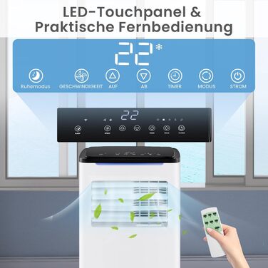 Мобільний кондиціонер COSTWAY 9000 BTU з витяжним шлангом: 4-в-1 (охолодження, вентилятор, обігрів, осушувач), з режимом сну, таймером 24 години, пультом дистанційного керування