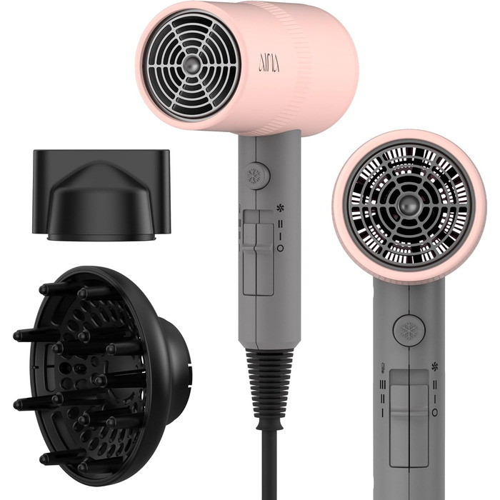 Фен AINA з дифузором: Іонська технологія, керамічне покриття, Cold Shot, 230V