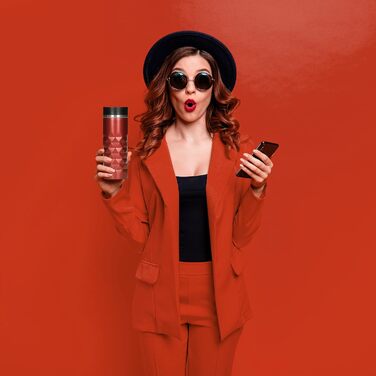 Термокружка Diamond з нержавіючої сталі Elasto Premium 450 мл, з кнопкою, витіканнями, BPA-free, для гарячих та холодних напоїв, матова блискуча (Рубіново-червона)