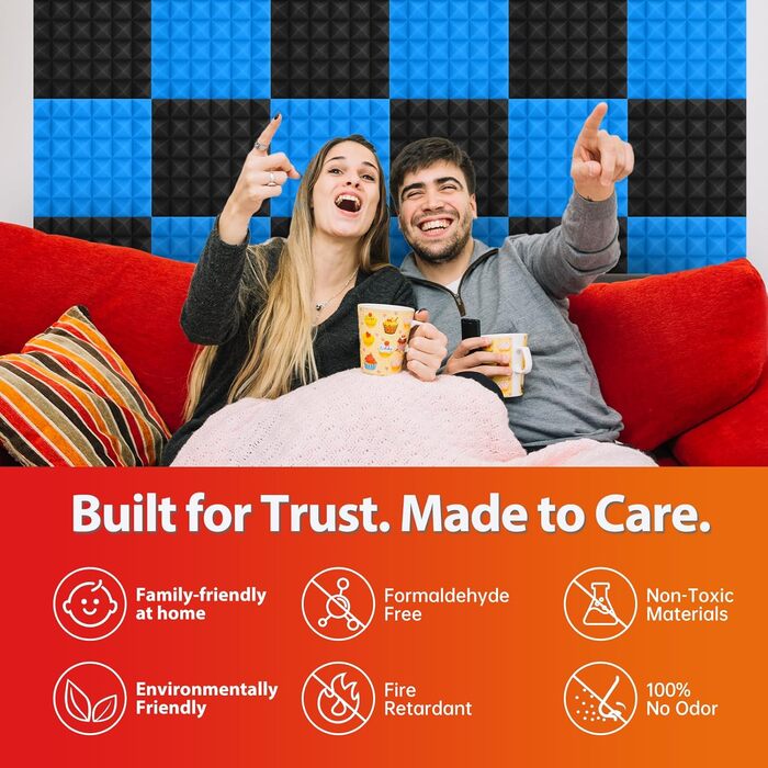 Акустичні пірамідні панелі для звукоізоляції стін та стелі, вогнестійкий шумопоглинаючий поролон 30x30x5 см, синій, 48 шт