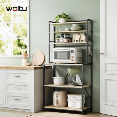 Стійка кухонна WOLTU з 6 полицями, металева та з інженерної деревини, 60 x 167 x 40 см, рустикальний коричнево-чорний колір