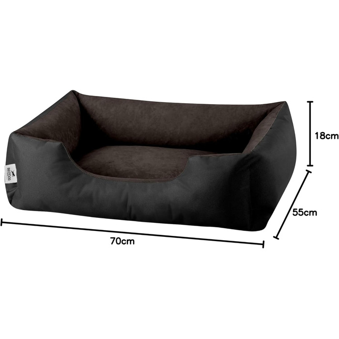 Лягушковий лежак для собак BedDog M - м'яке ліжко-кошик, диванчик, лежанка для маленьких собак, чорно-коричневий, 70x55x18 см
