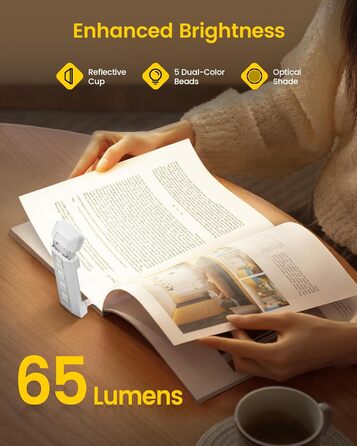 Glocusent LED лампа для читання з кріпленням для книг, висувна лампа для книг, нічник з 5 рівнями яскравості та 3 кольорами, USB-зарядка з таймером для дітей – ідеально для шанувальників Бібі та Тіни, білий колір