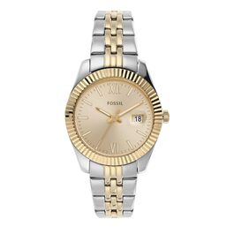 Жіночий наручний годинник Fossil Scarlette 33мм, кварцовий, з датами та сталевим браслетом, сріблясто-золотий
