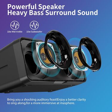 Портативна караоке-машина з Bluetooth, 20W, 2 бездротові мікрофони, PA-система для дому, вечірок, церкви, пікніка, на відкритому повітрі, чорний