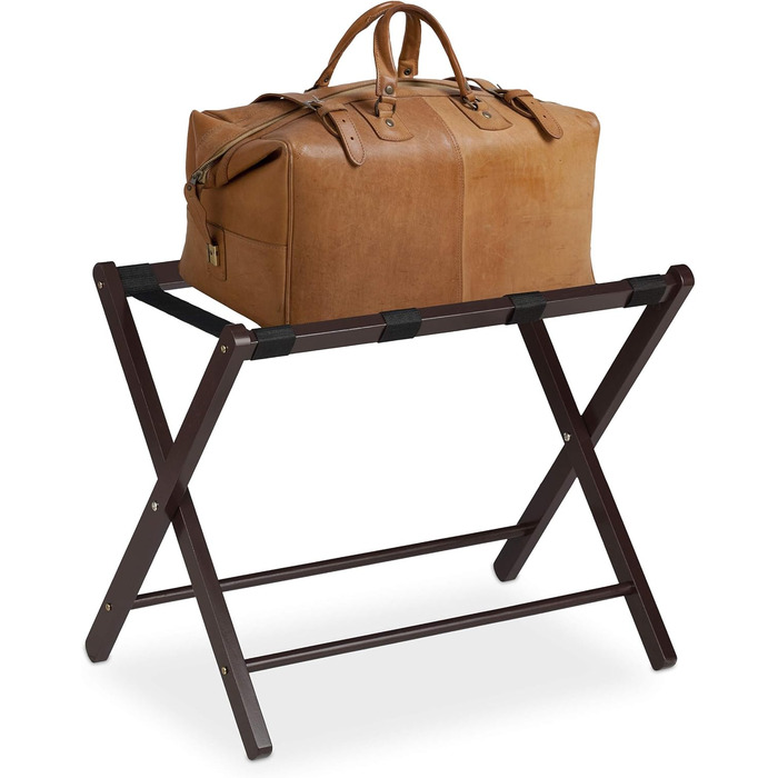 Relaxdays Folding Suit Stand, Wooden Luggage Rack, HBT: 54.5 x 66 x 44 cm, Suitcase Stool for Hotel & Home, (Brown)