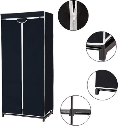 COSTWAY Wardrobe Fabric, Fabric Closet with Clothes Rod & Shelf, Fabric Clothes Closet, Folding Closet, Textile Closet for Living Room, Bedroom, Basement, 74 x 50 x 172 cm (Black)