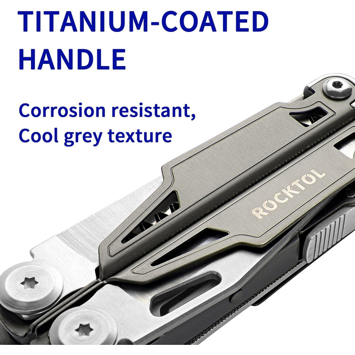 ROCKTOL 19-in-1 Multifunction Pliers - Titanium Coated EDC Tool with Safety Lock & Nylon Sheath - Gift for Men