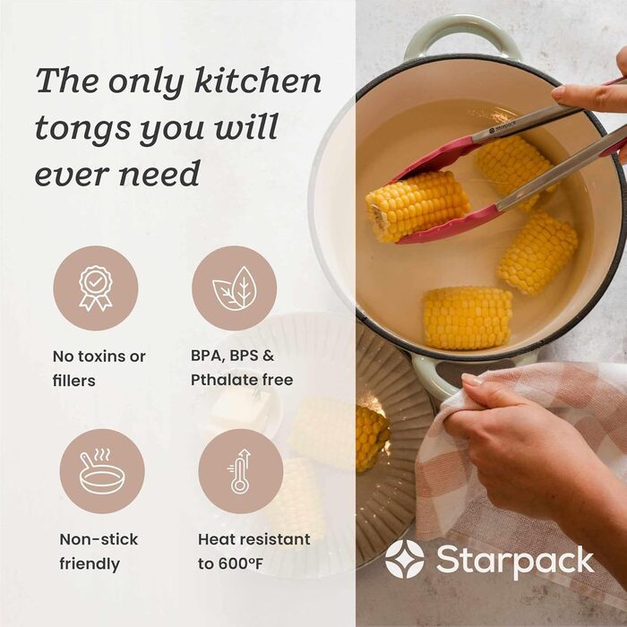 Преміум щипці для кухні StarPack, 30,5 см, з неіржавної сталі та антипригарними силіконовими наконечниками, термостійкі до 315°C, для приготування, сервірування, грилю, салату, блакитно-зелені/вишнево-червоні