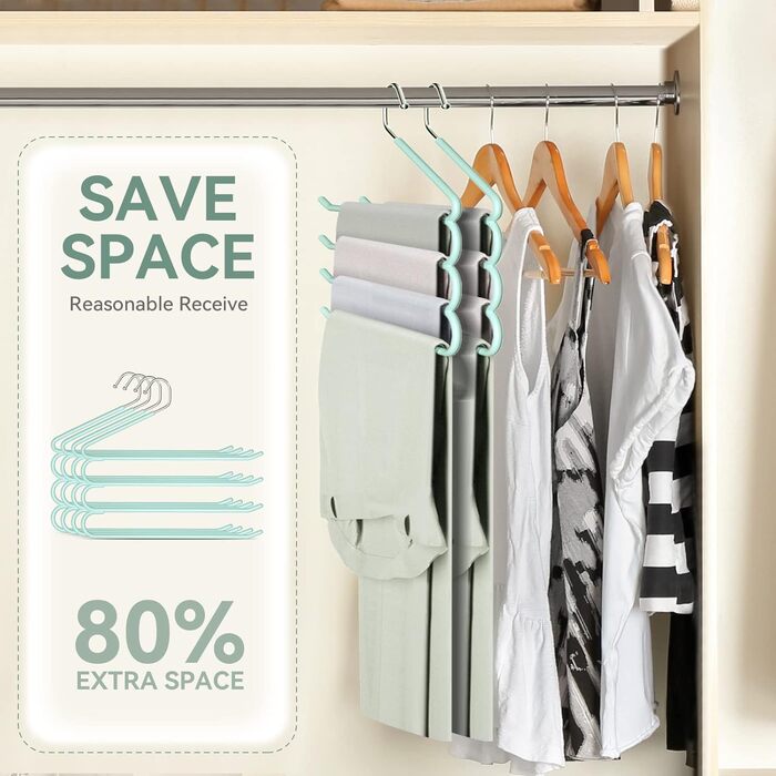 Набір вішалок для штанів, джинсів, краваток та шарфів, нержавіюча сталь, протиковзкі, економія місця (3 шт.), чорний (зелений)