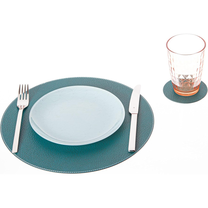 Nikalaz Placemats and Coasters made of Recycled Leather, Table Sets, 2 Piece Table Mats, Placemats 33 cm (Crocodile Embossing) (Petrol Green)