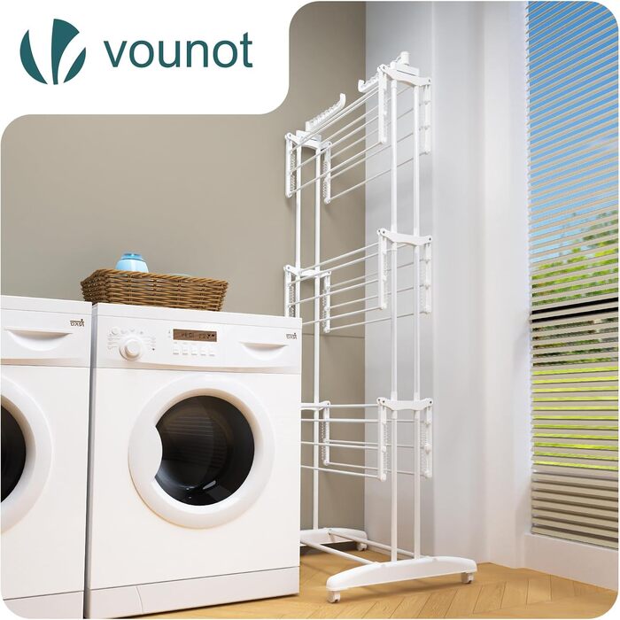 Внішній та внутрішній сушильний стелаж для білизни Vounot® з 4 ярусами, 125x62x173 см, з колесами та розкладними крилами