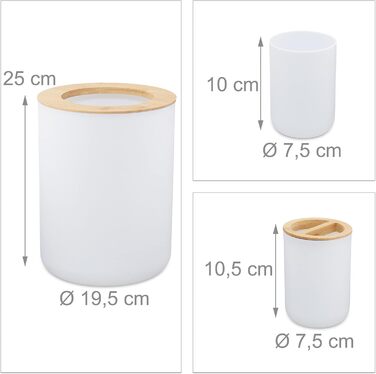 Набір для ванної кімнати Relaxdays, 6 предметів: аксесуари з пластику та бамбука, повний комплект