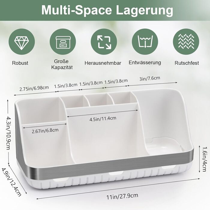 Тримач для зубних щіток у ванну кімнату: органайзер для електричної та звичайної зубної щітки, дозатор для пасти, 7 відділень, срібляста поверхня