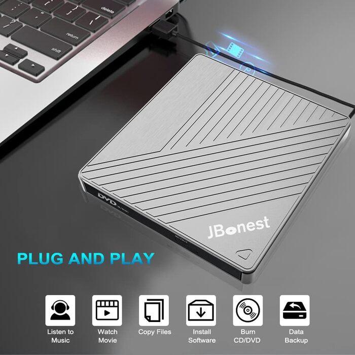 Зовнішній CD/DVD привід USB 3.0 Type-C з картридером SD/TF, портативний RW-записувач для ноутбука, ПК, MacBook (Windows, macOS, Linux), сірий
