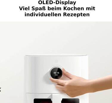 Фритюрниця Xiaomi Smart Air Fryer Pro 4L з OLED-дисплеєм, оглядовим вікном, підтримкою iOS/Android, 1600 Вт, 4 літри, таймер, температура 40-200°C, сумісна з Google Assistant, можна мити в посудомийці