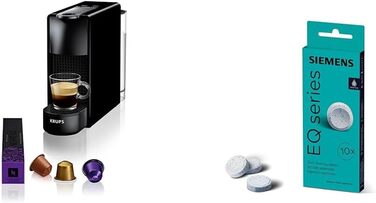 Кавова капсульна машина Nespresso Krups XN1108 Essenza Mini чорна + Siemens таблетки для очищення TZ80001A, 10 шт, без капучинатора, комплект