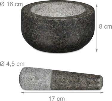 Гранітний ступка з пестиком Relaxdays - для спецій та трав, Ø 16 см, 400 мл, сірий