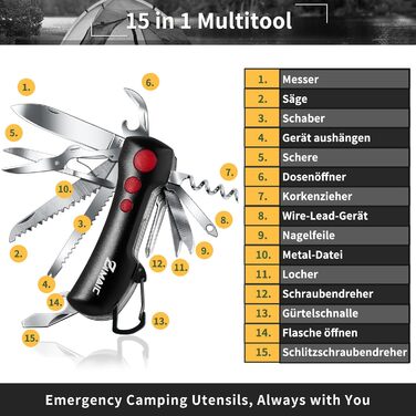 Швейцарський мультитул Taschenmesser: 15 функцій, для кемпінгу та надзвичайних ситуацій (Champagner, Зелений/Чорний)