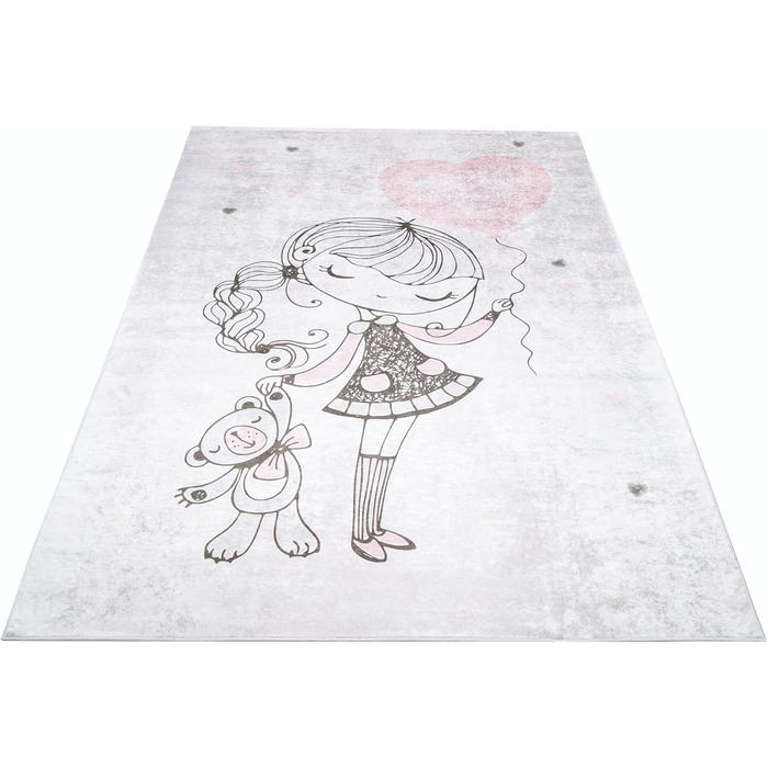 Дитячий килим TAPISO Emma, 120x170 см, рожевий, з антиковзким покриттям, принт, машинне прання 30°C, ÖKO-TEX
