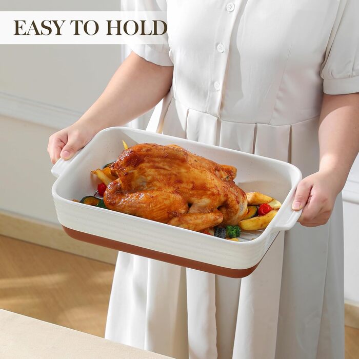 Форма для запікання MALACASA Serie TARA, 4.5л, кераміка, прямокутна, стійка до подряпин | Для лазаньї, тірамісу, запіканок 35*23.8 см (з решіткою)