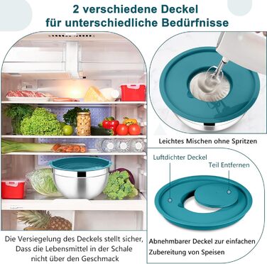 Миска Joyfair 4,5 л з нержавіючої сталі з кришкою, набором терок для приготування їжі, миска для салатів, посудомийна машина - блакитна