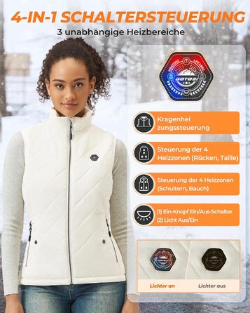 Жіночі грілки Heizwete з акумулятором 16000mAh 7,4V: 9 зон нагріву, 3 режими температури, для активного відпочинку та подорожей (білі)