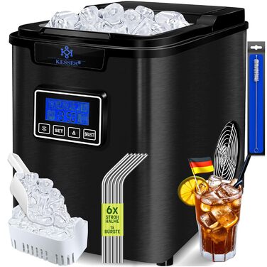 Машина для приготування льоду KESSER® з нержавіючої сталі, 150W, 12 кг/24 год, 3 розміри кубиків, таймер, LCD-дисплей, чорний