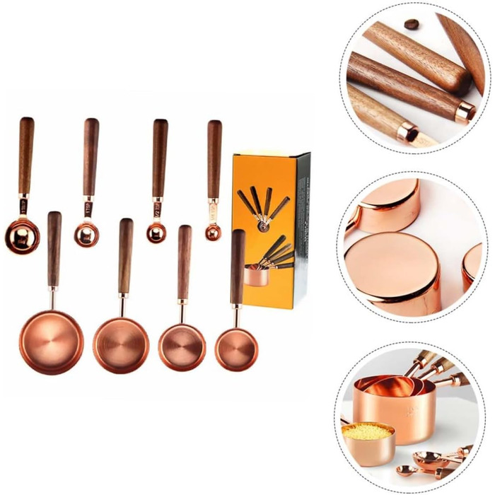 Measuring Cup Set 250 ml, 125 ml, 80 ml, 60 ml, Measuring Spoons for Baking, Rose Gold Stainless Steel for Home Use