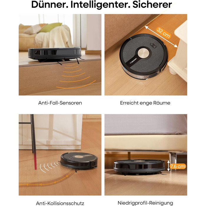 Робот-пилосос з функцією миття 5000Pa, 3-в-1 з часом роботи 180 хв, для тварин, з керуванням через додаток, чорний