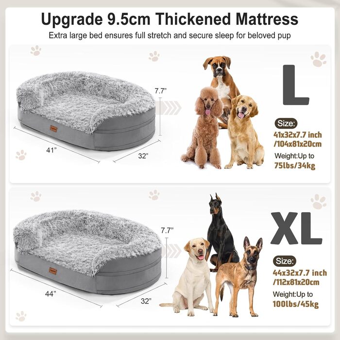 Gimars 9.5 inch Orthopedic Dog Bed for Extra Large Dogs, XL Dog Bed with Bolster & 28D Egg Crate Mattress, Waterproof Cover, Washable Plush Cover, Dog Sofa for Arthritic Dogs - Half Round