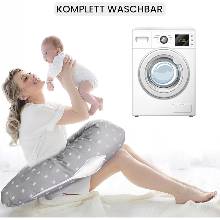 Подушка для вагітних Amilian Stillkissen XXL з зірками (сіра) - подушка для сну на боці та годування