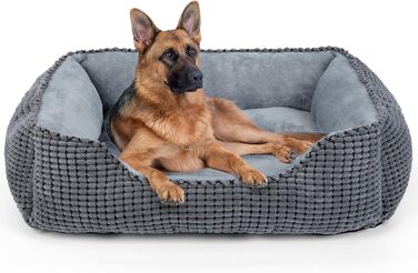 Ліжко для собак середніх та великих порід, кошик для собак, миється, пухнастий, з антиковзким покриттям, 76x61x23 см, сірий колір
