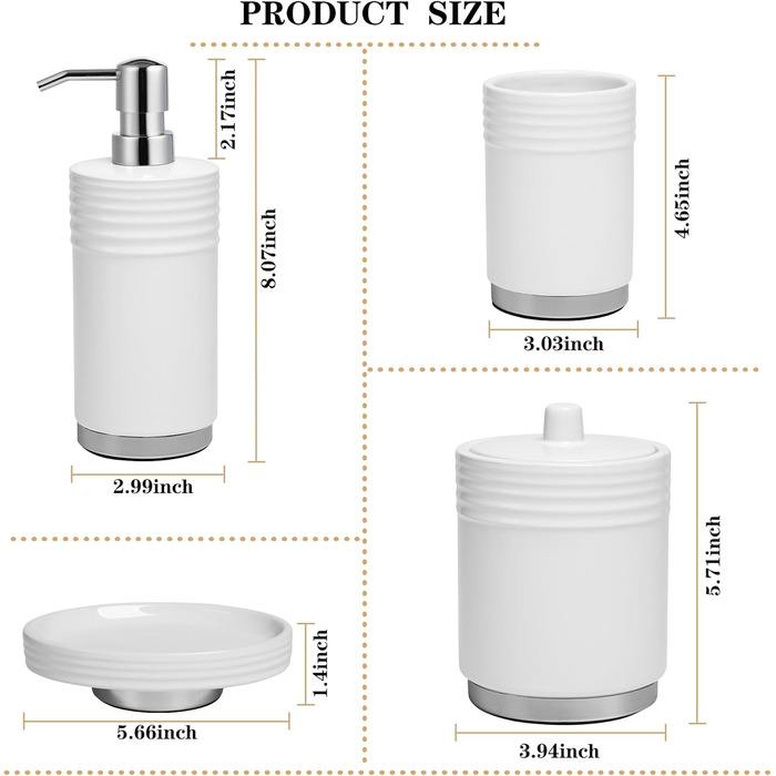 Набір аксесуарів для ванної кімнати з діамантами: органайзер для зубних щіток, дозатор мила, стакан для зубних щіток, мильниця, контейнер для ватних паличок, 5 шт., білий з металевим цоколем
