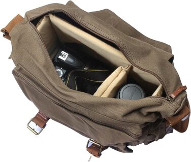 Сумка для фотоапарата DSLR з м'якою вставкою, Canvas Messenger Bag у вінтажному стилі, 34x13x27 см, Оливково-зелена