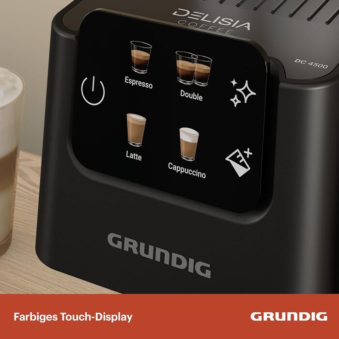 GRUNDIG KSM 5330 Espresso Machine with Integrated Milk Container, 1628 W Power, 15 bar Pump Pressure, Dual Nozzle, Color Touch Display, BrewSense, CreamyPro, Dark Inox/Black. With Milk Container
