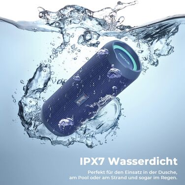 Bluetooth портативна колонка RIENOK з підсвічуванням, IPX7, 3600 mAh, баси, стерео звук (Блакитний)