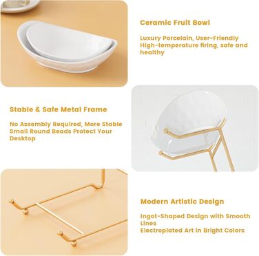 Трьох'ярусна фруктова тарілка Acliys з кераміки (золото) – для зберігання фруктів, овочів, снеків та десертів