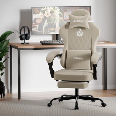 Ігрове крісло Ergonomic Gaming Chair для дітей, підлітків та дорослих, ергономічний комп'ютерний стілець з регулюванням висоти та нахилу спинки, чорно-бежеве