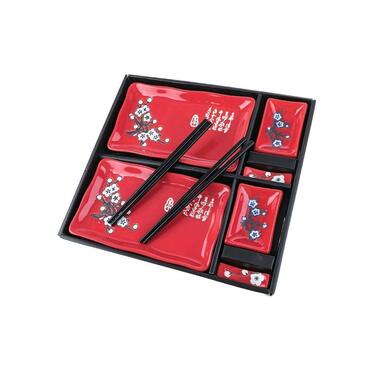 Традиційний японський набір для суші: 2 тарілки, палички та підтарілки з порцеляни з квітковим візерунком – ідеальний подарунок