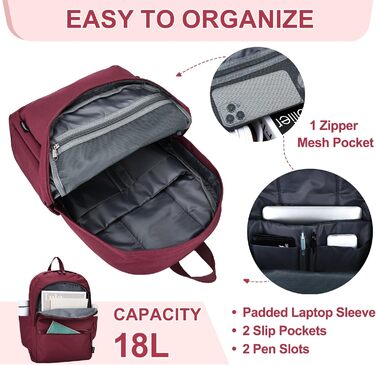 Рюкзак RAVUO для чоловіків та жінок, 15.6 дюймів, водонепроникний, для підлітків, для школи, подорожей, роботи, чорний, бордовий