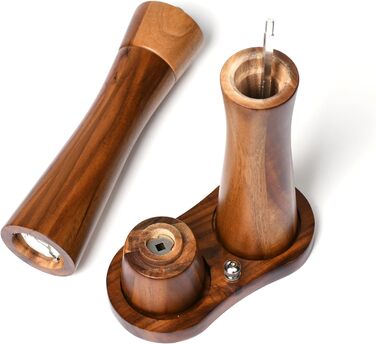 Set of 2 pepper mills made of good wood, salt and pepper mill set, 21 cm length, allows adjustment of the pepper grind, spice grinder with stainless steel core.