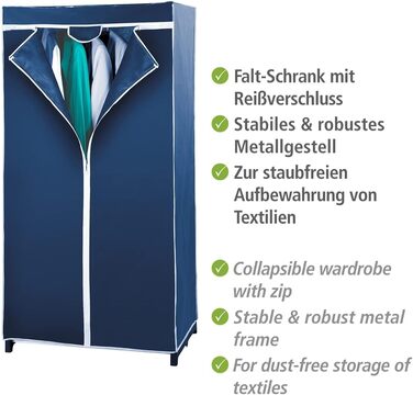 WENKO Wardrobe Air, practical fabric wardrobe for dust-free storage of textiles, stable metal frame, easy assembly, breathable non-woven material, 75 x 150 x 50 cm, Navy