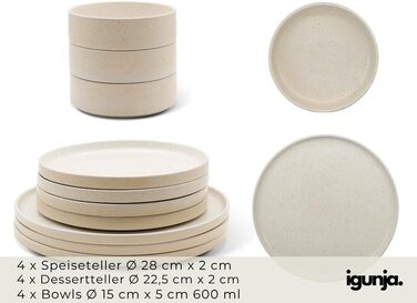 Igunga Stoneware Dinnerware Set - 12 Piece Set for 4 | Reactive Glaze Beige Tableware - Handcrafted Premium Quality