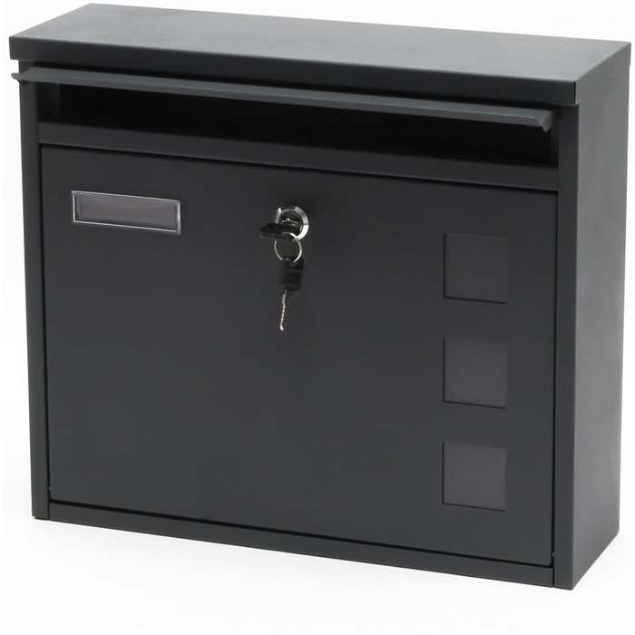 Поштова скринька Wiltec V12 антрацит 360x115x320 мм, настінна, з замком, оглядовим вікном та табличкою для імені, сталь оцинкована
