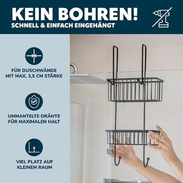 Bremermann Shower Shelf, Shower Basket, Bathroom Shelf for Hanging, 2 Baskets (Black)