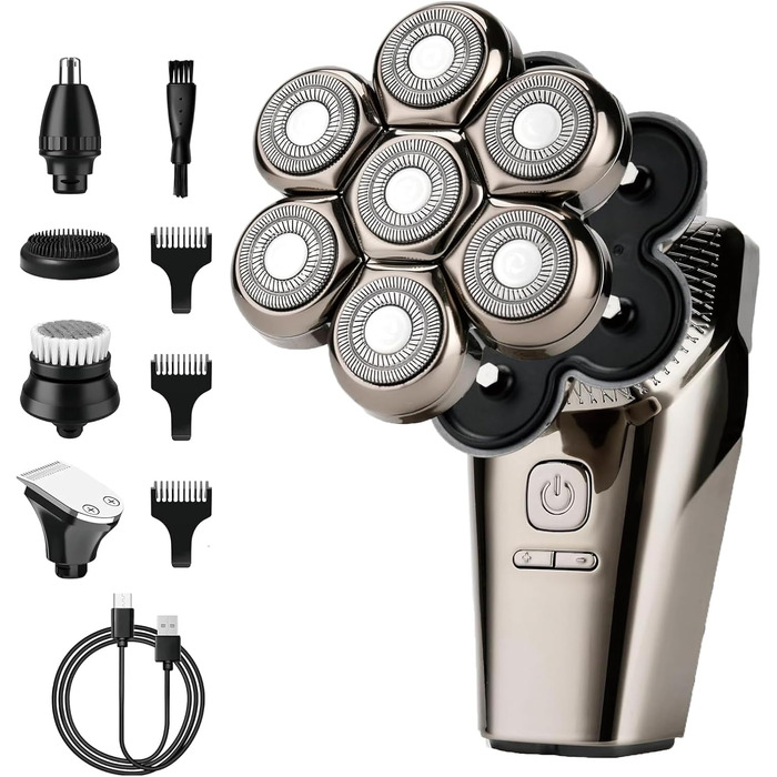 Електричний гоління для голови та бороди LOEVERY з магнітною насадкою 7D, чоловічий, IPX7, LED дисплей, срібний