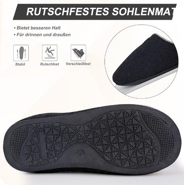 Фетрові домашні тапочки V.Step з пам'яттю форми, антиковзкі, зимові, чорні, 40/41 EU (для жінок та чоловіків)