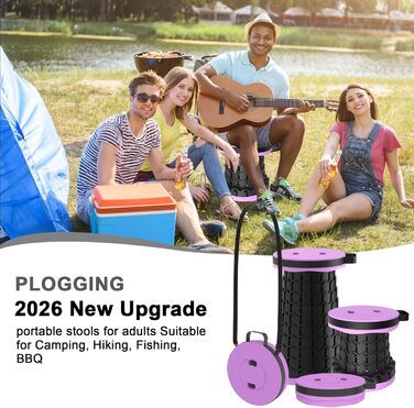 Тeleskopний складаний стільчик для кемпінгу, риболовлі та відпочинку, 280 кг, фіолетовий, 25x25x45 см