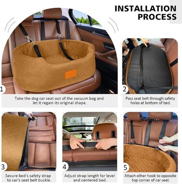 Dog Car Seat for Medium/Large Dogs (Up to 25kg) or 2 Small Dogs - with Safety Leashes & Washable Cushion - Rear Seat (Coffee Color)